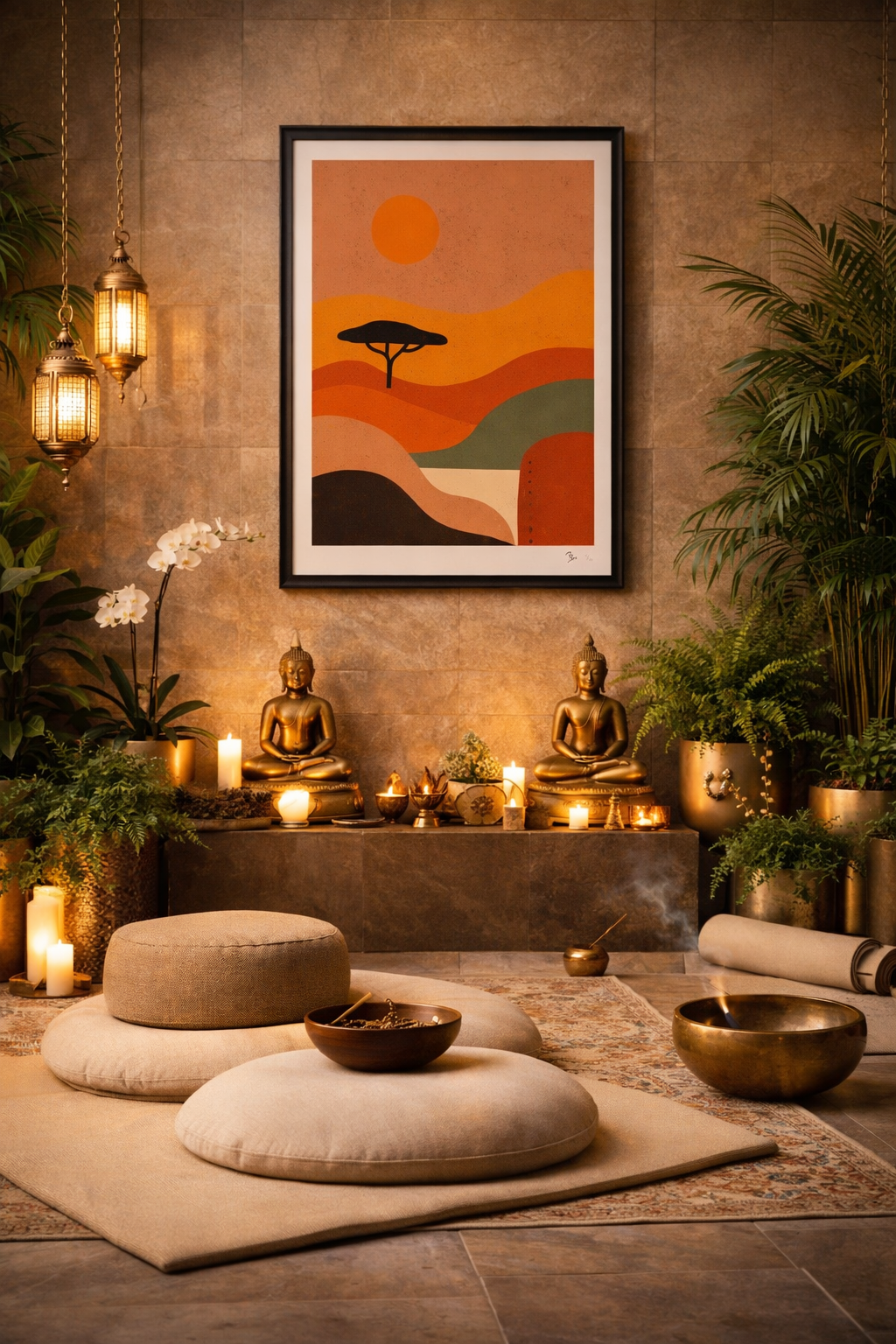 Kutshona ilanga (The Sun Is Setting) by Rix displayed in a modern  luxury interior, limited edition artwork with warm tones and calm presence.