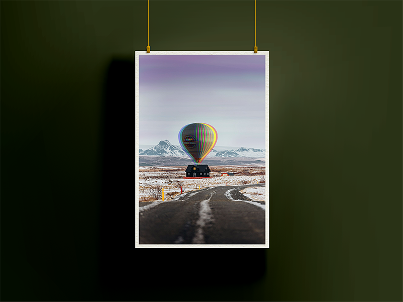 Fly Away by Rix, contemporary digital art giclée print displayed in a modern interior setting