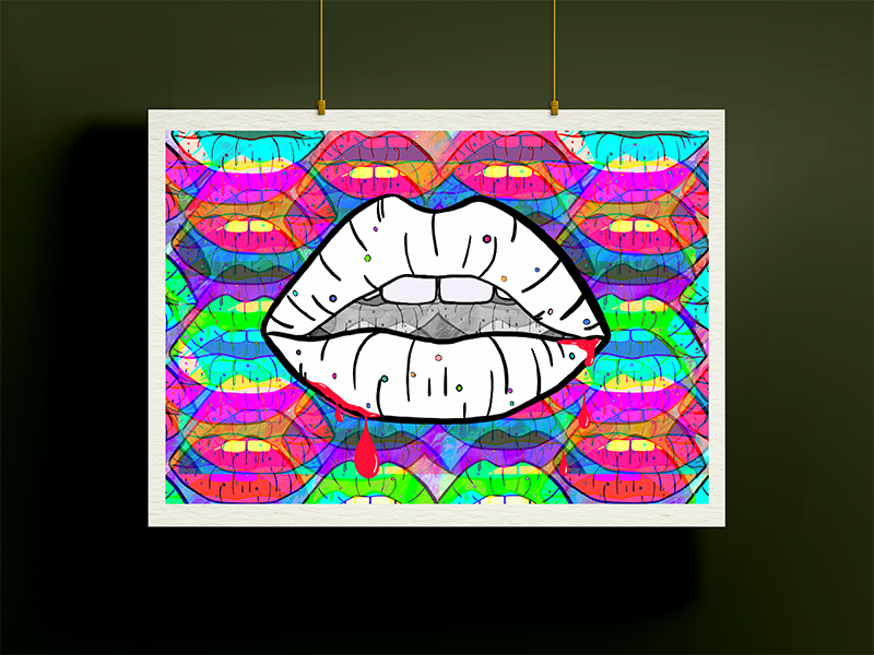 Lip Tease by Rix is a contemporary pop-influenced artwork using repetition and saturated colour to create a confident, graphic statement. Museum-quality giclée print.