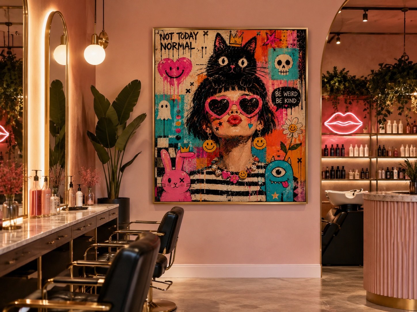 Not Today's Normal Art Print displayed in a Chic salon with pop art vibes.jpg
