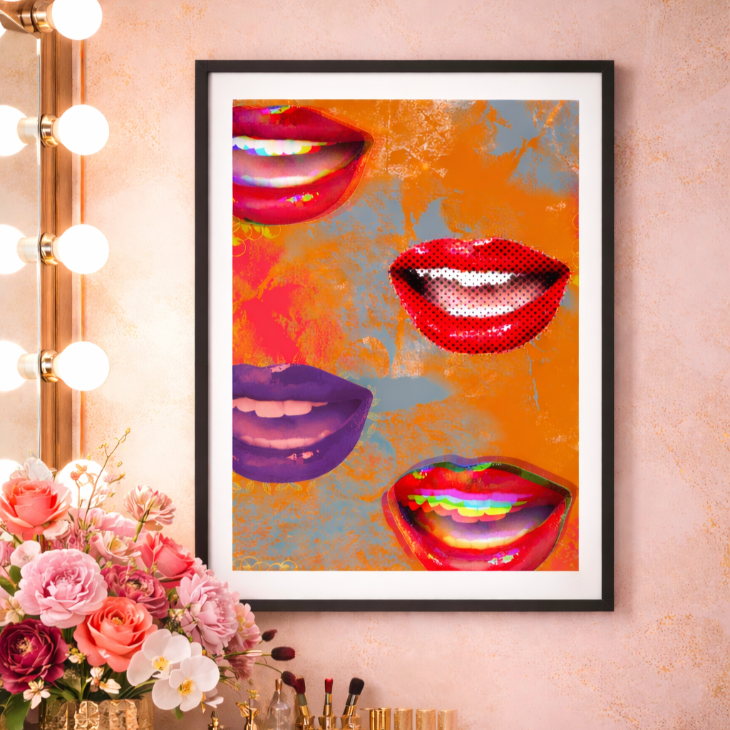 SIC by Rix, bold contemporary artwork combining graphic lips, halftone patterns, and saturated colour contrasts in a pop-art style, curated by Landson Studios