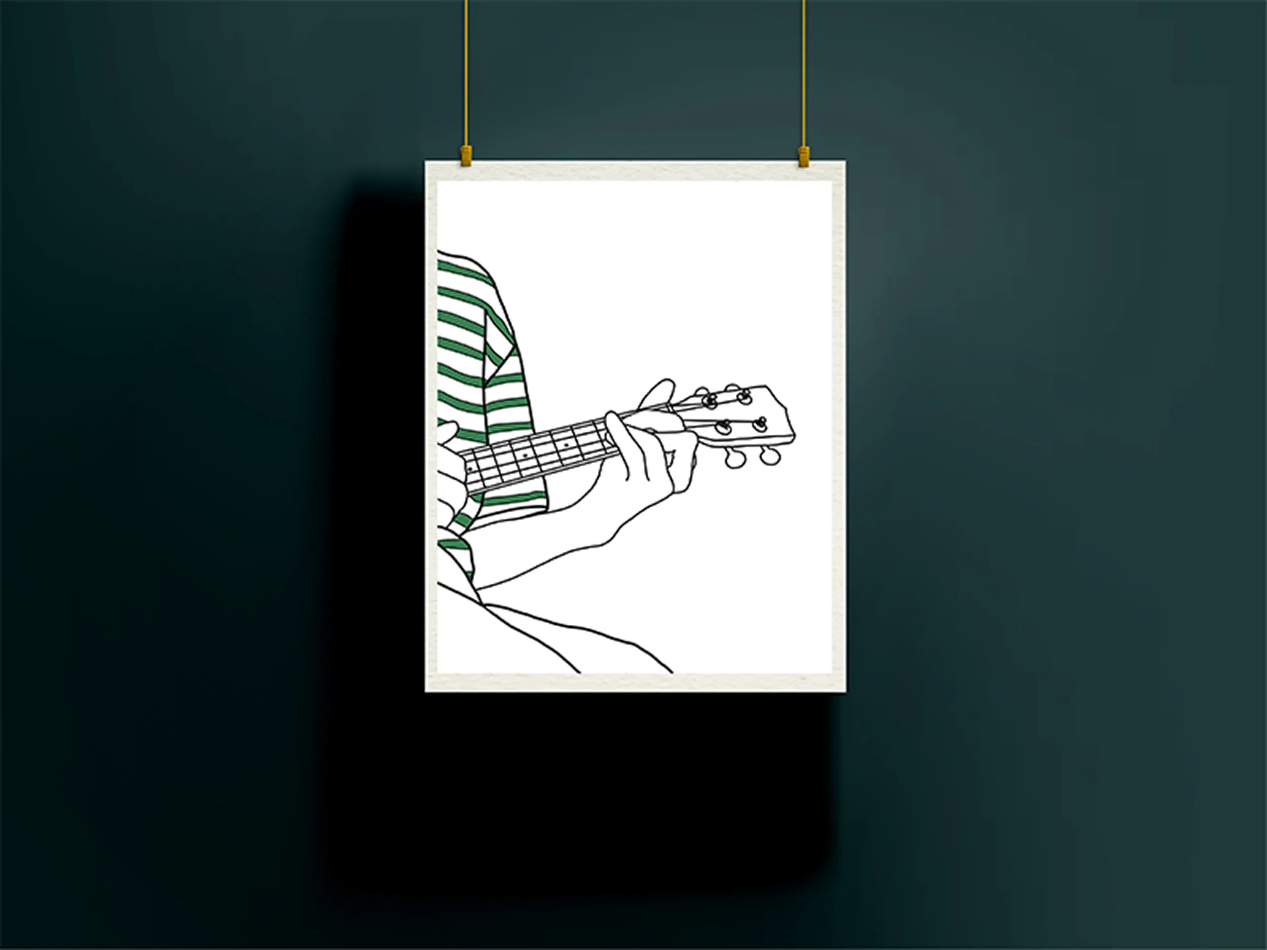 Playing It Simple by Rix limited edition contemporary artwork featuring minimalist linework and a close-up of hands playing an instrument.