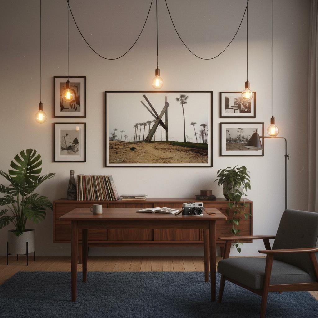 LA Dreams photography print by Dakota capturing foggy Venice Beach with palm trees and architectural sculpture, limited edition wall art