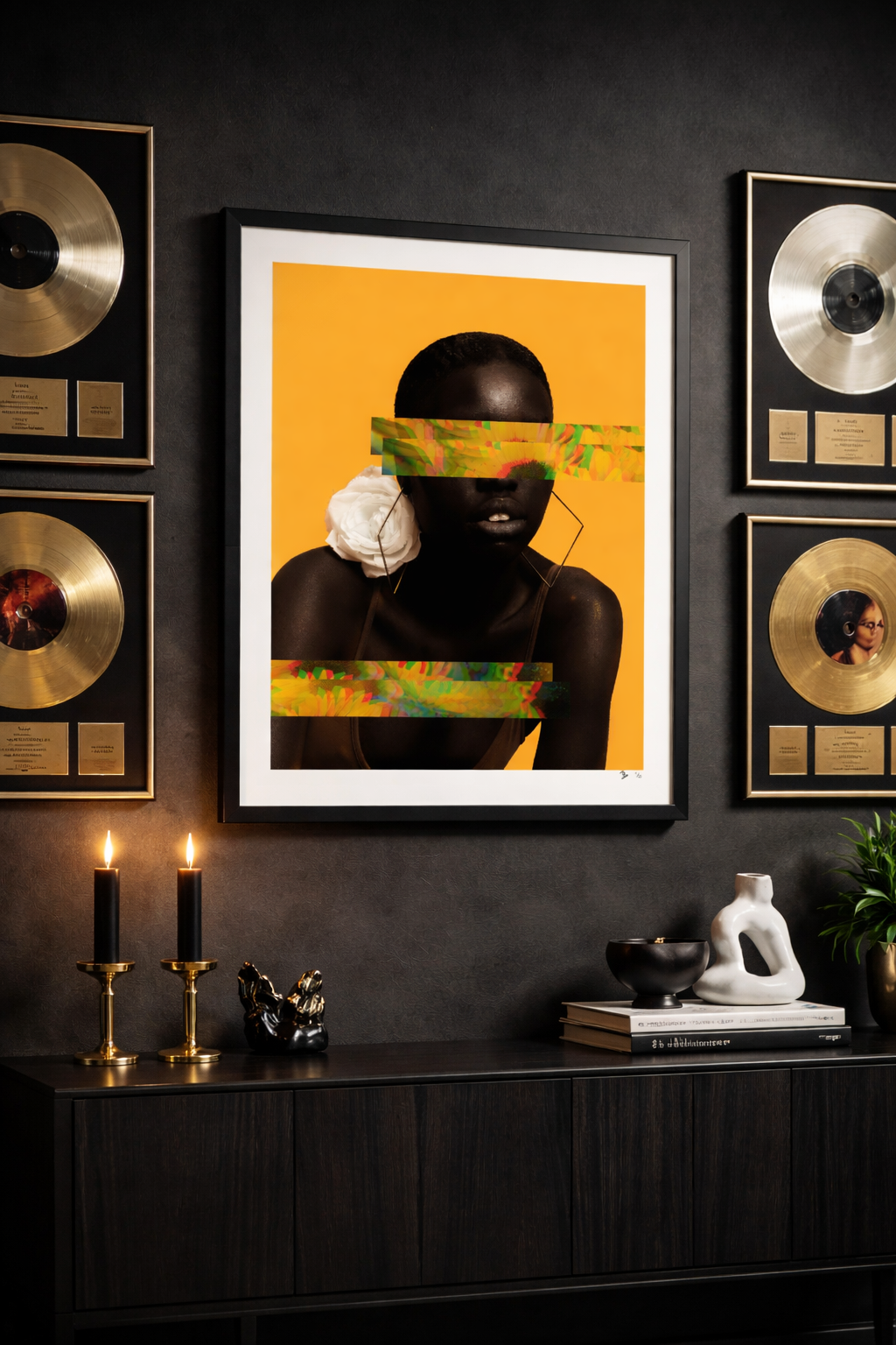 Velvet Sun by Rix displayed as a framed limited edition artwork in a design-led interior.