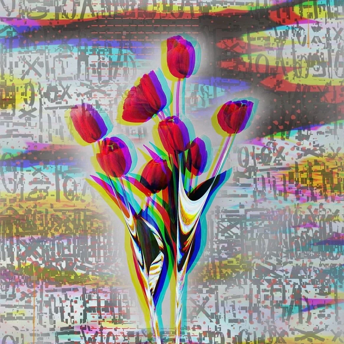 Warped Rose by Rix, contemporary digital artwork featuring a distorted rose form with vivid colour shifts and surreal visual treatment, curated by Landson Studios.