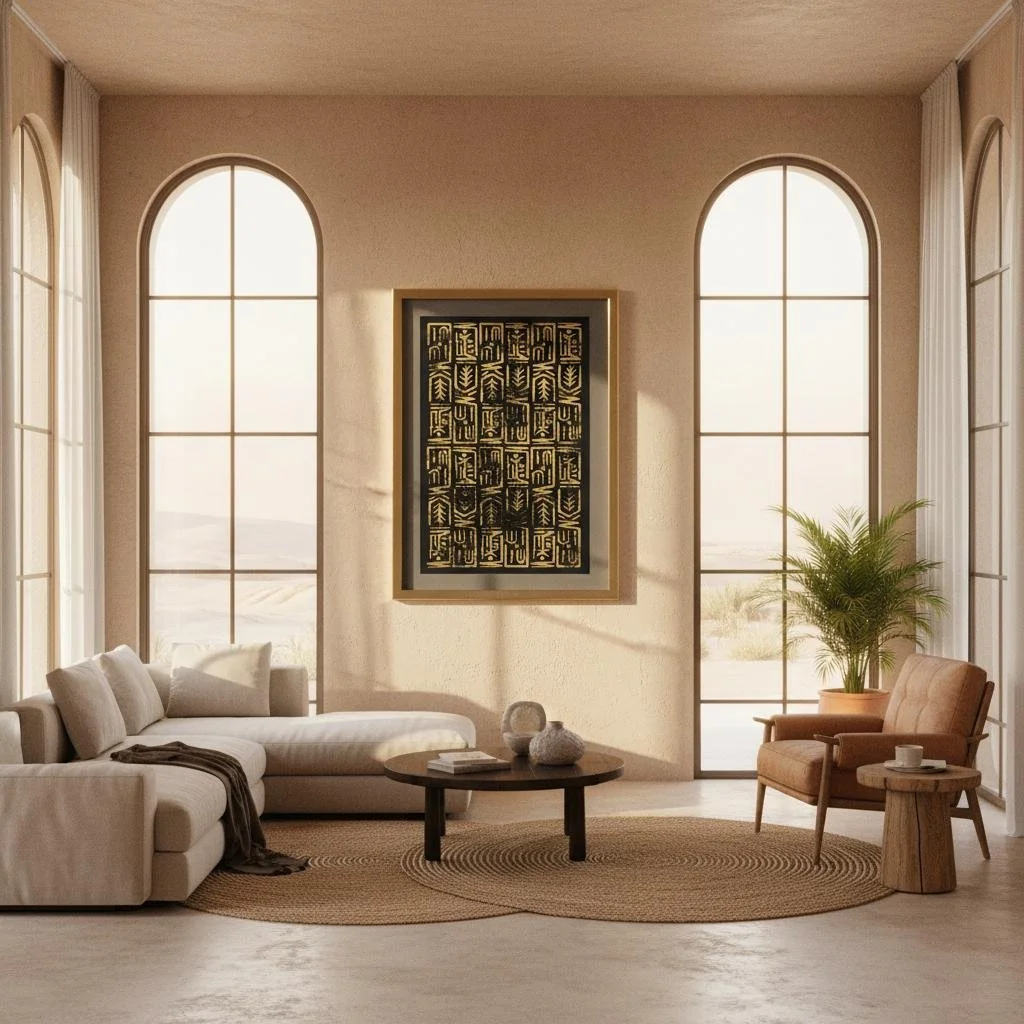 Golden symbolic motifs in Foresty by Five46 in a desert collectors home