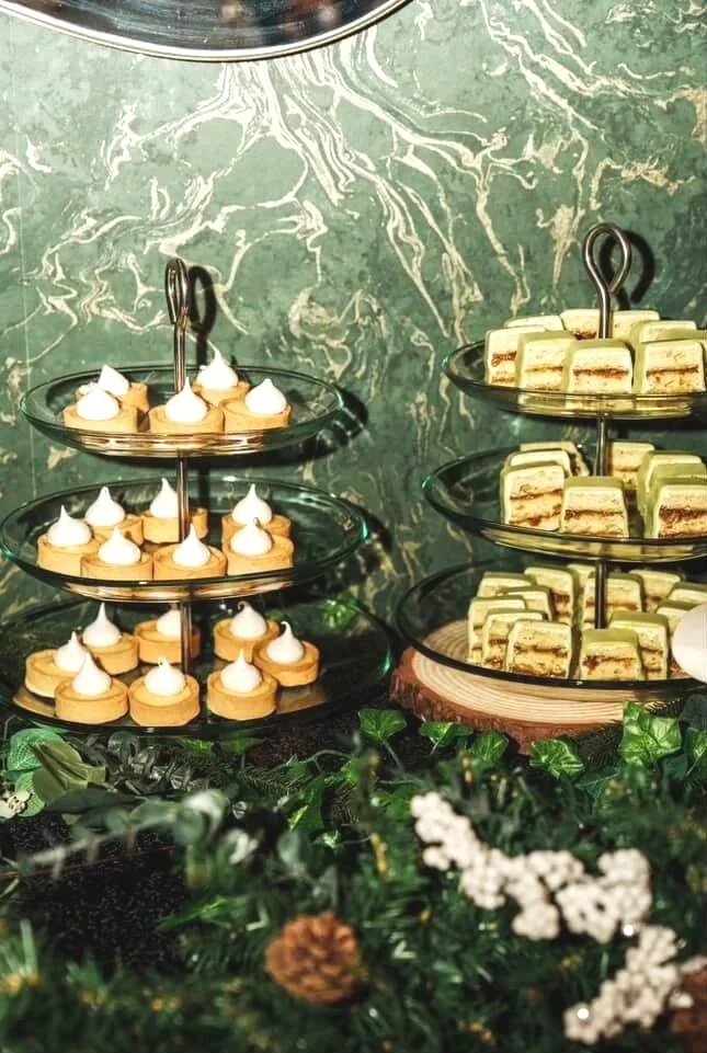 Mini desserts on tiered food displays
