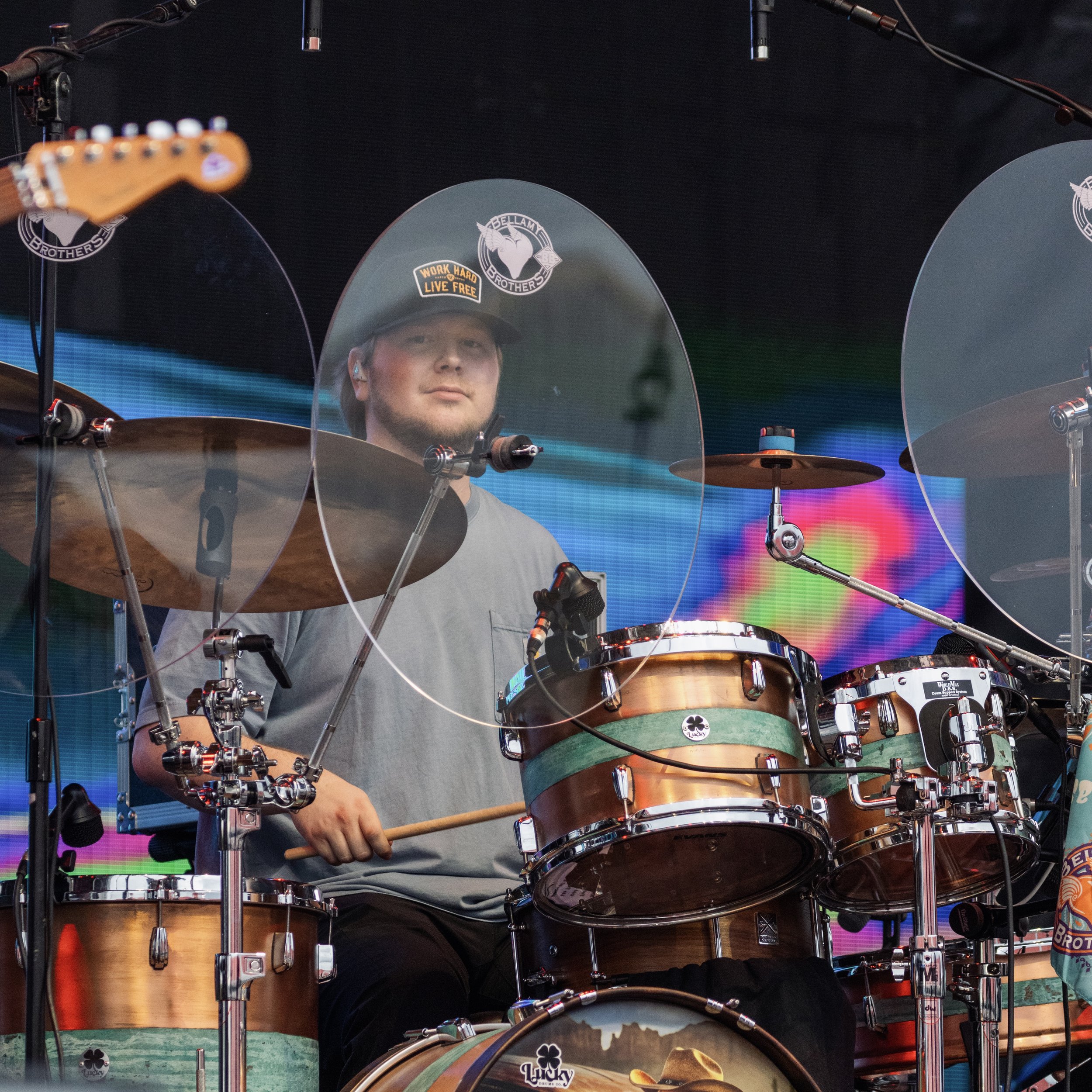 Collin Dobbs playing his Lucky Drums Co. drum kit live at the Florida Strawberry Festival.
