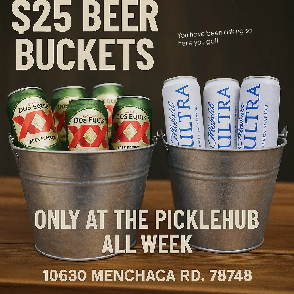 You have been asking so here it is beer buckets $25 all week at the Picklehub for Dos and Michelob ultra cans. We are the best place for Sports and this will be the best place to drink some great beer with us. Watch the Cowboys this Thursday night al