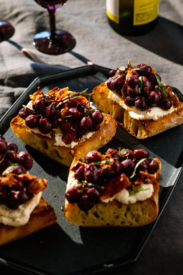 Spicy Grape Ricotta Crostini