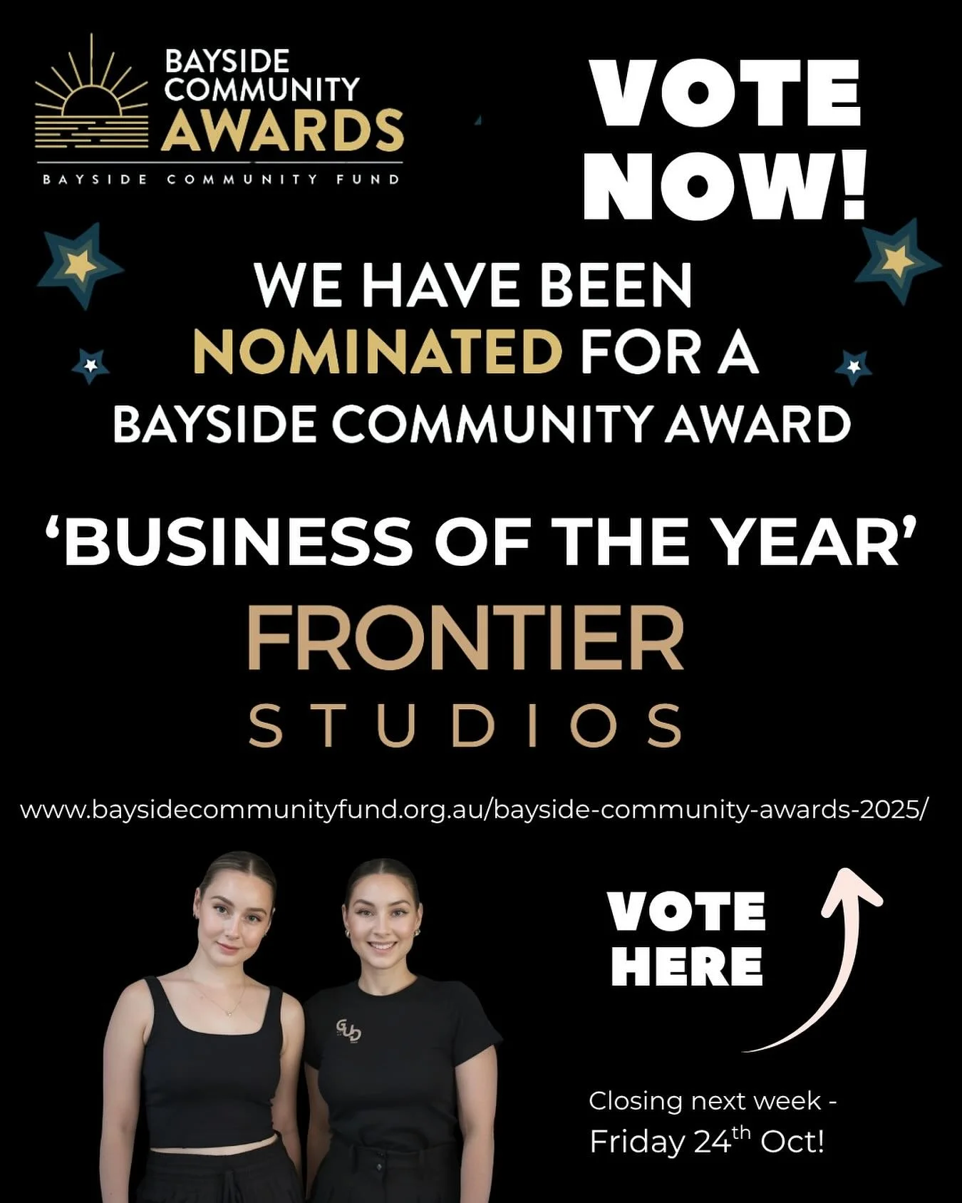 We&rsquo;re so excited to share that Frontier Studios has been nominated in the Bayside Community Awards! 💛

It&rsquo;s such a lovely recognition of our teachers, students, and families who make Frontier such a special place to dance, learn, and gro