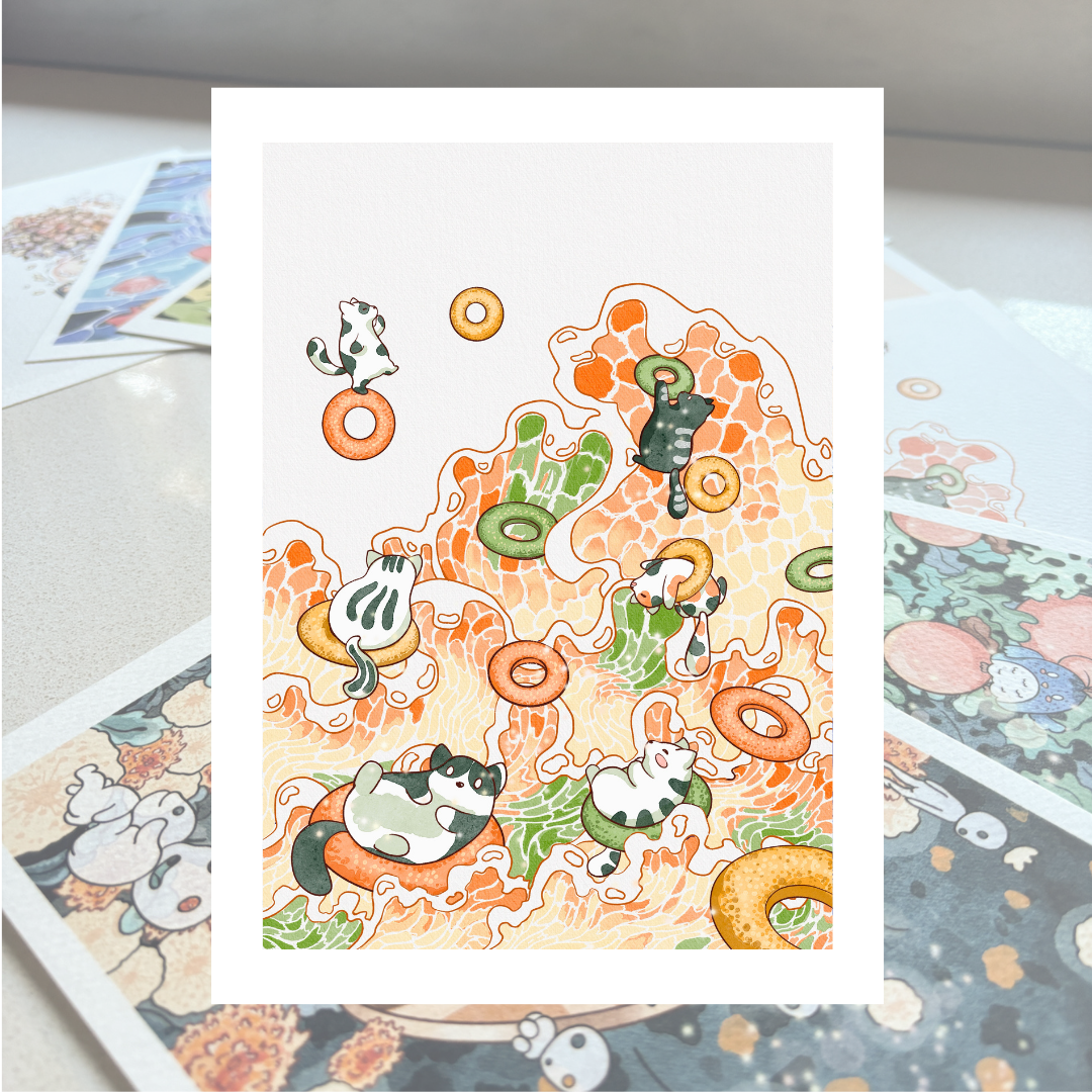 Watercolour Print - Cats & Fruitloops