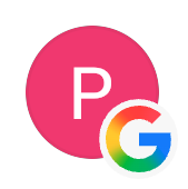 Pink circle with the letter 'P' and a partial Google logo with a colorful 'G' next to it.