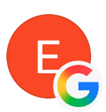 Orange circle with letter 'E' and Google logo.