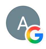 Google logo with a gray circle and a white letter 'A' overlapping the colorful Google 'G' logo.