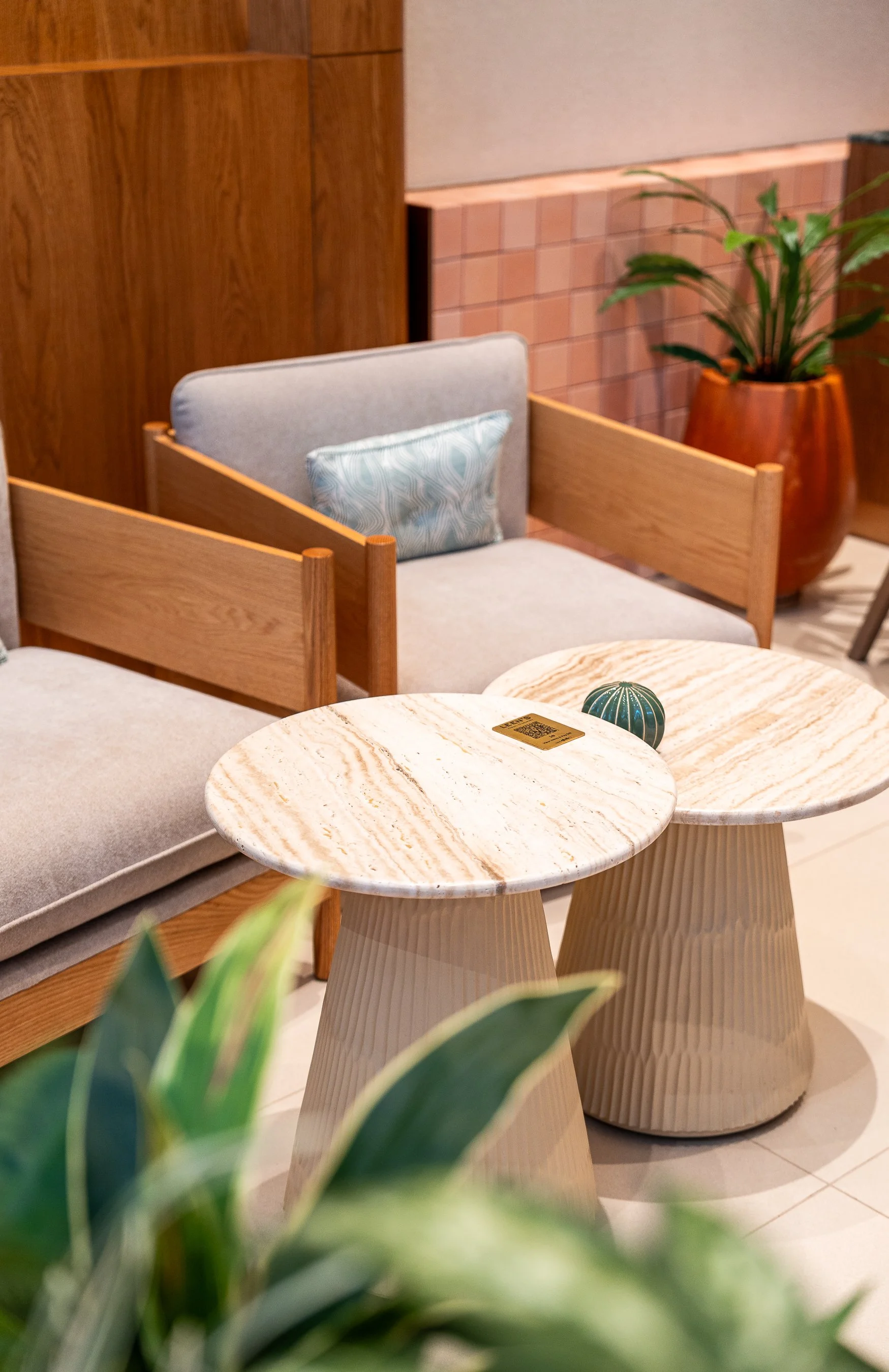Interior seating detail at Leen's restaurant in Mirdif City Centre Mall, Dubai, photographed by Anuraag Nair