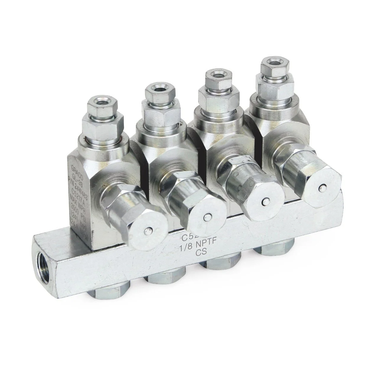 Graco | GL-33 Grease Injector, Carbon Steel, 4 Injector Manifold, 1/8 in. BSPP x 6 mm