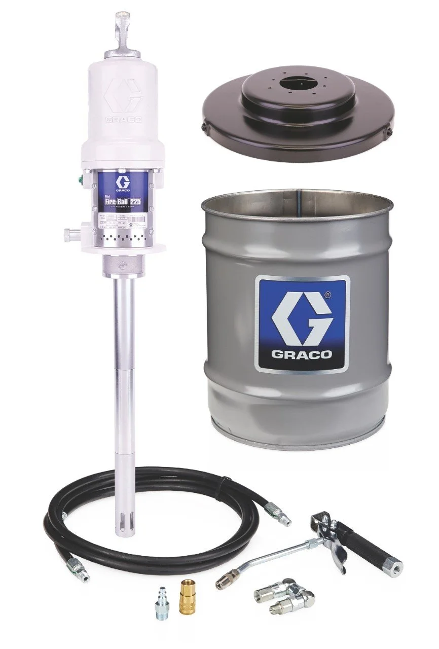 Graco | Mini Fire-Ball 225 50:1 16 kg and 23 kg (35 lb. and 50 lb.) Grease Pump  Stationary Bucket Dispenser Package
