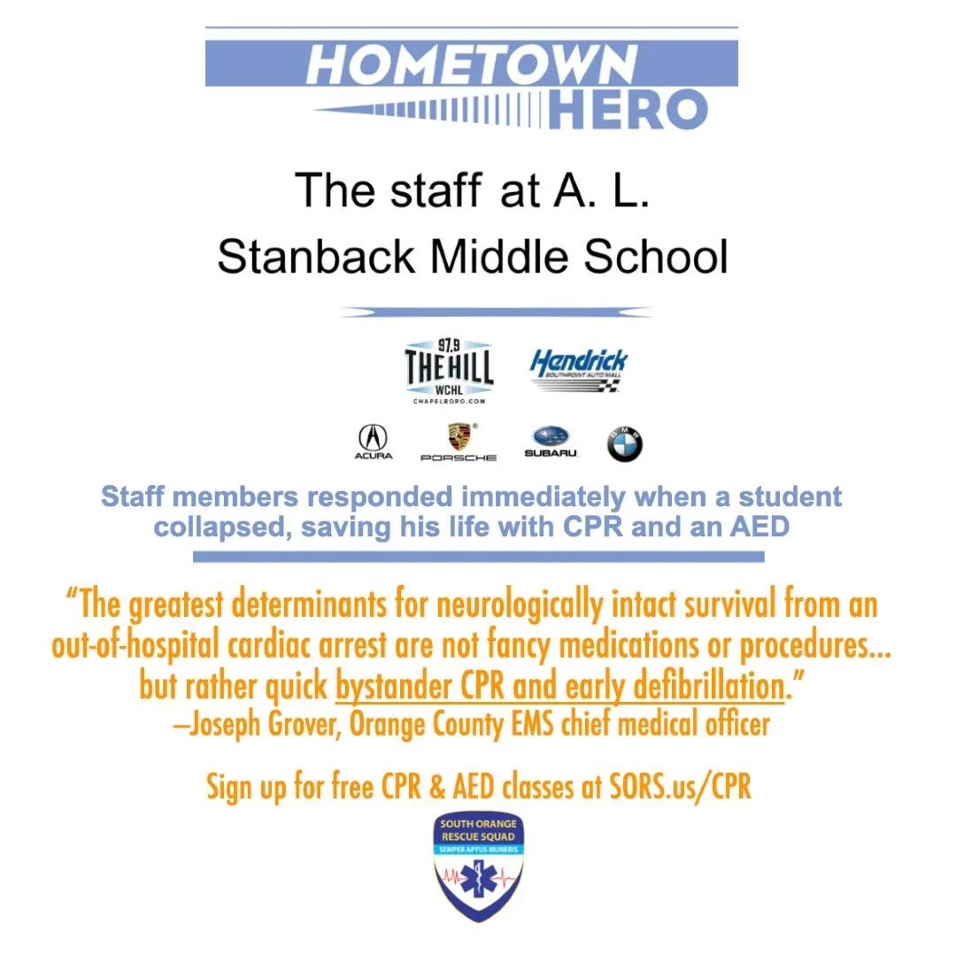 The staff at AL Stanback knows the importance of being ready to perform CPR and use an AED. Listen to their story at chapelboro.com. If you'd like to learn bystander CPR, find a free class at sors.us/cpr. #cprsaveslives