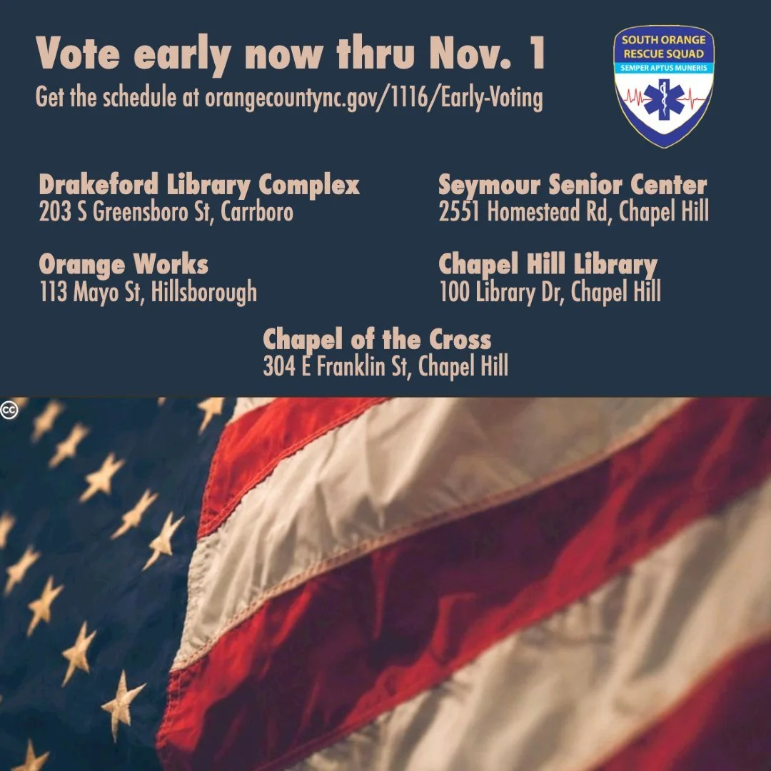 Early voting is underway at polling places throughout Orange County! π³οΈ Avoid the rush and cast your ballot in these important local elections. Thanks for being a voter! #yourvotematters #ocnc