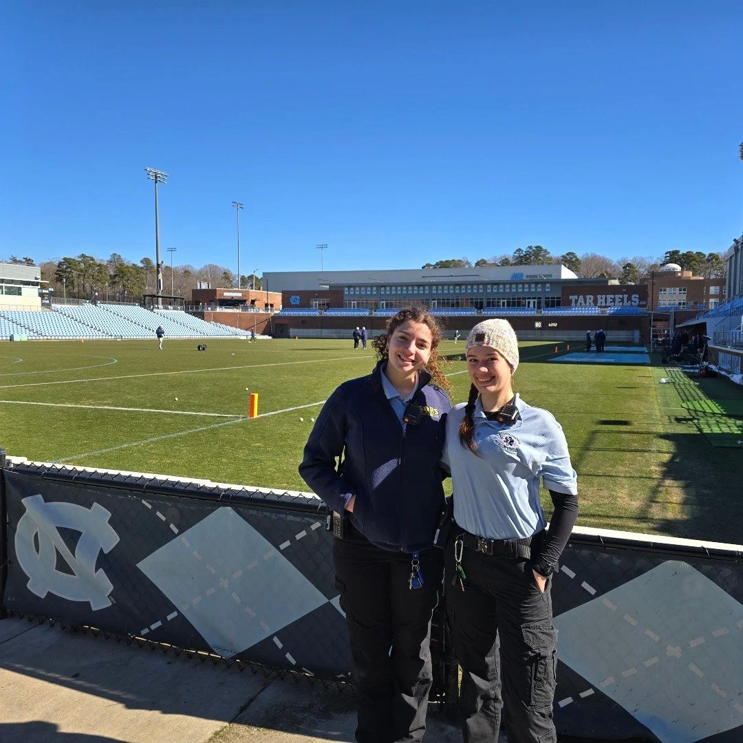 A Carolina victory will warm up even the coldest days! 💨 EMS squad members Dani Danilova and Adriana Jurjevic were on duty for last weekend&rsquo;s blustery and chilly UNC men's lacrosse game at Dorrance Field. 🥍 SORS.us #goheels #alwayspreparedtos