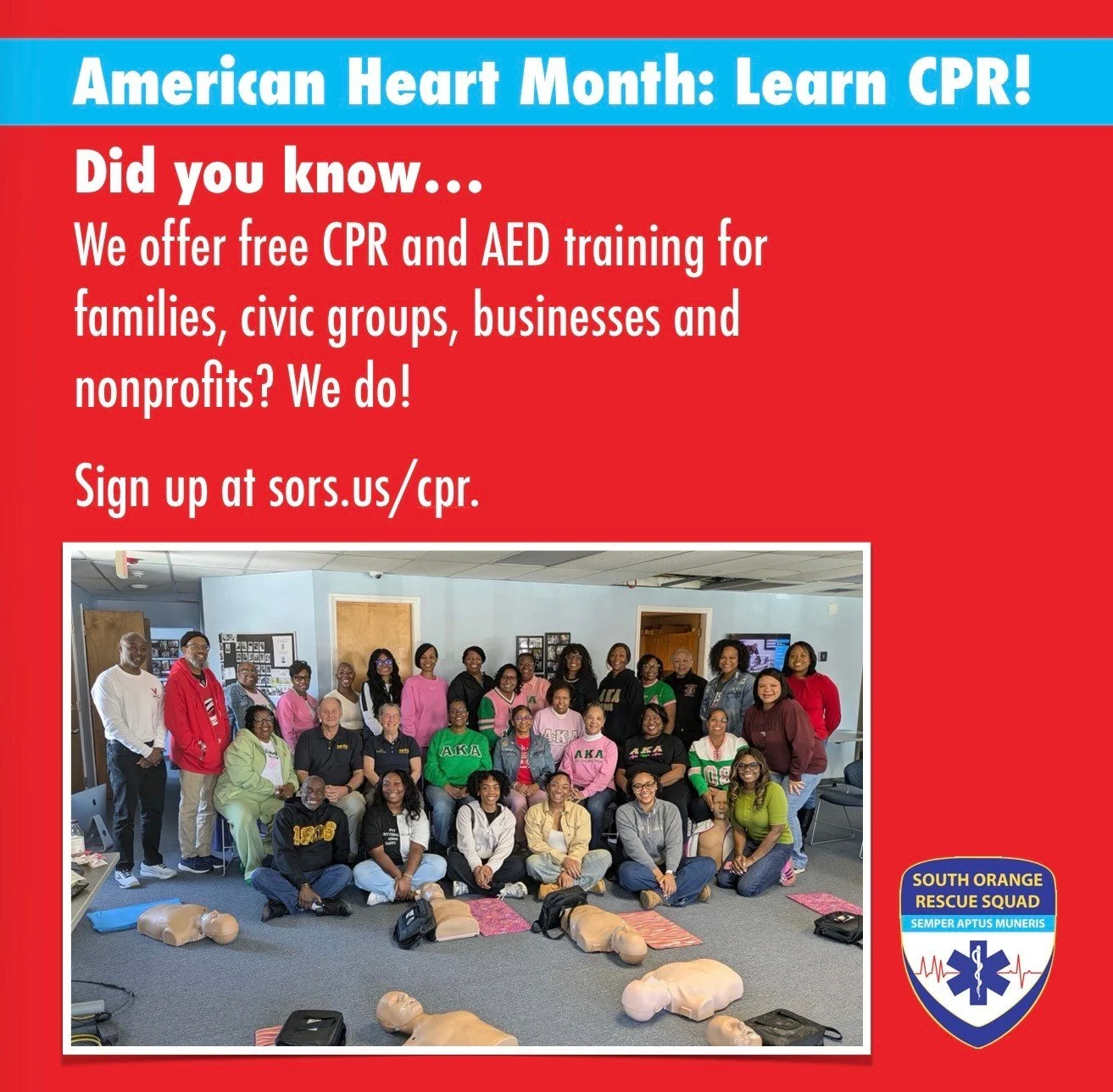 On Valentine&rsquo;s Day, we hosted AKA, Mu Omicron Omega Chapter, for a Hands-Only Family and Friends CPR  class led by volunteers Bob and Allison Eaton. &hearts;️ When you know CPR, you can help anyone, and that&rsquo;s important since most people 