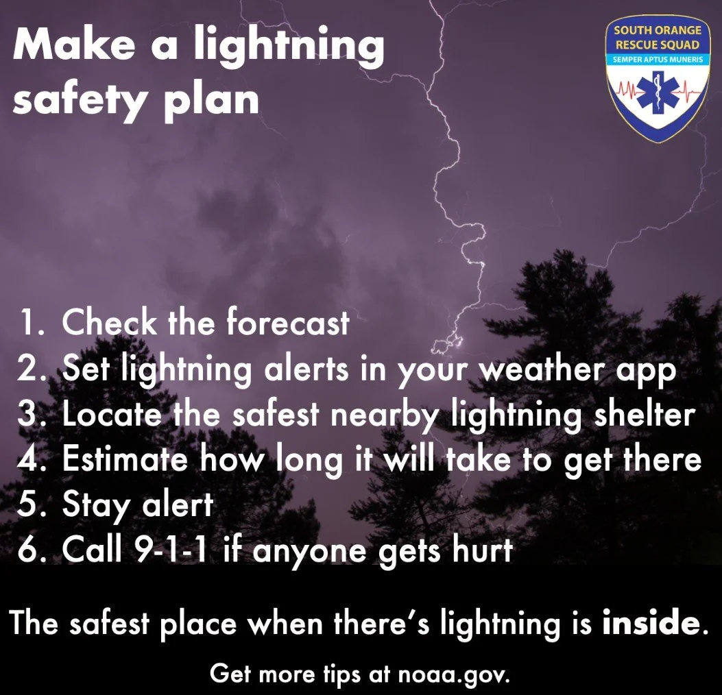 ⛈️ Severe thunderstorms are in the forecast! The safest place to be when it&rsquo;s lightning is inside, but here&rsquo;s what you need to know if you have to be outdoors:
1. Check the forecast 🌦️
2. Set lightning alerts in your weather app 📱
3. Lo