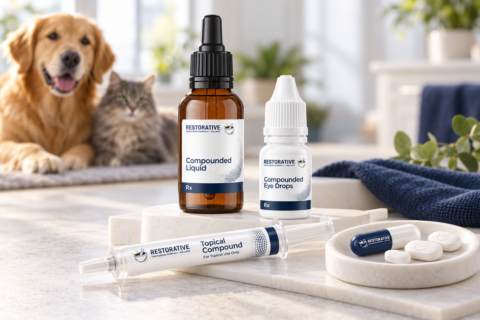 Compounded veterinary medications with cat and dog