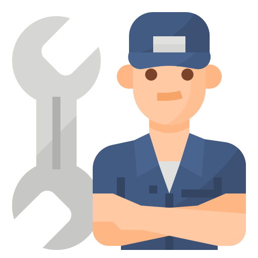 A handyman with a wrench next to him