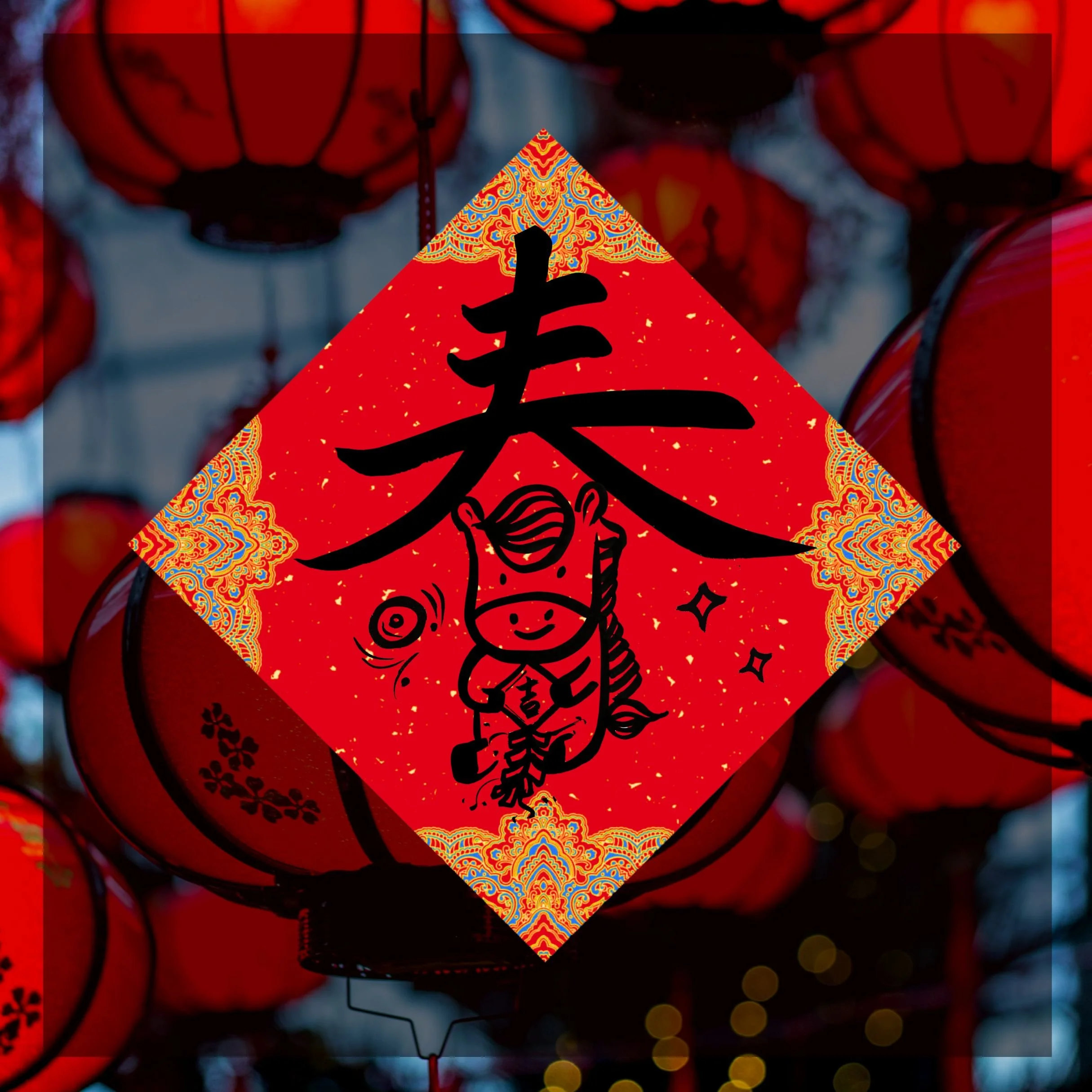 Square-shaped Spring Couplet (春 Spring with Horse)