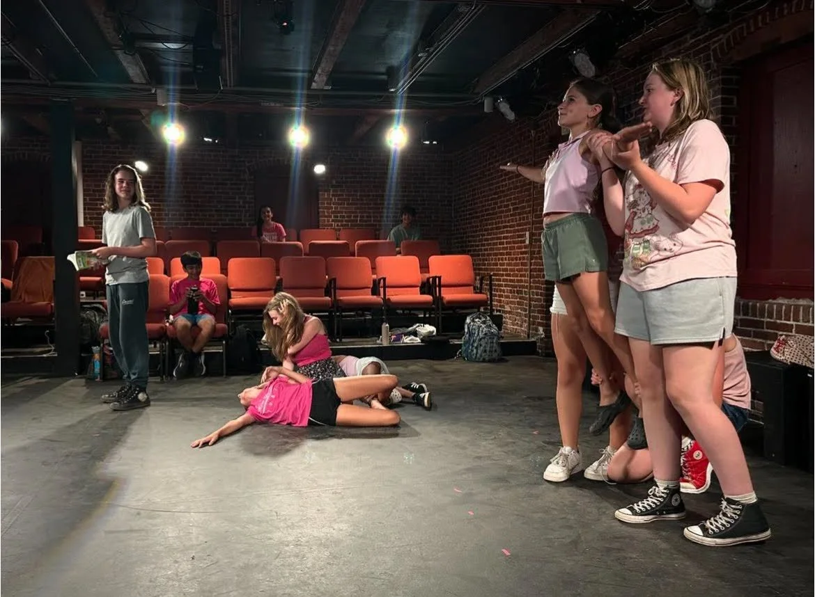 Photo: Students at Camp Encore performing their compositional devised pieces based on the four elements during Emma’s August 2024 workshop. This is group “Air,” of course!