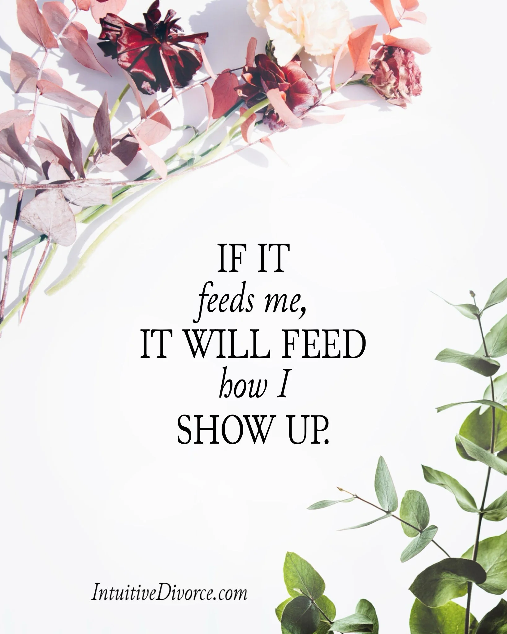 Quote card from divorce coach Kristen Noel with the message: If it feeds me, it will feed how I show up.