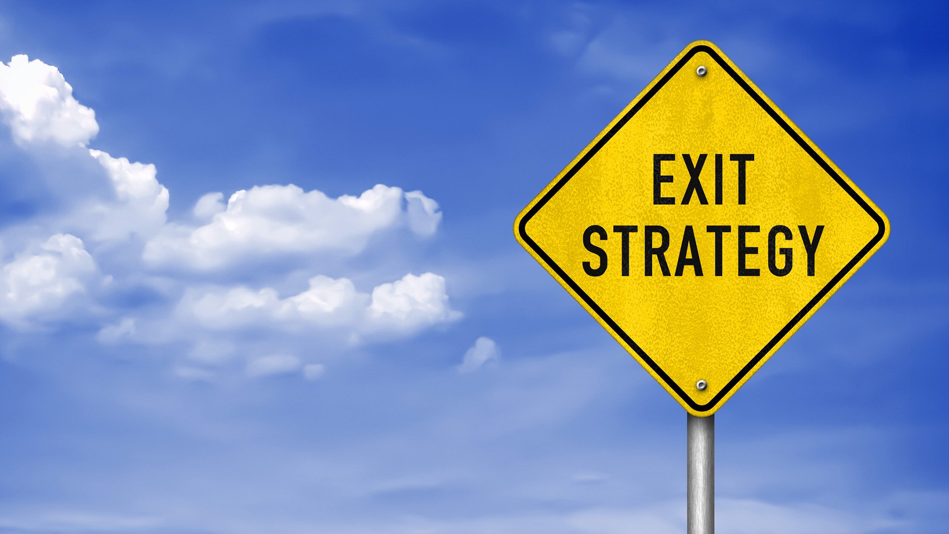 Road sign against sky reading "Exit Strategy", illustrating idea of divorce resolution