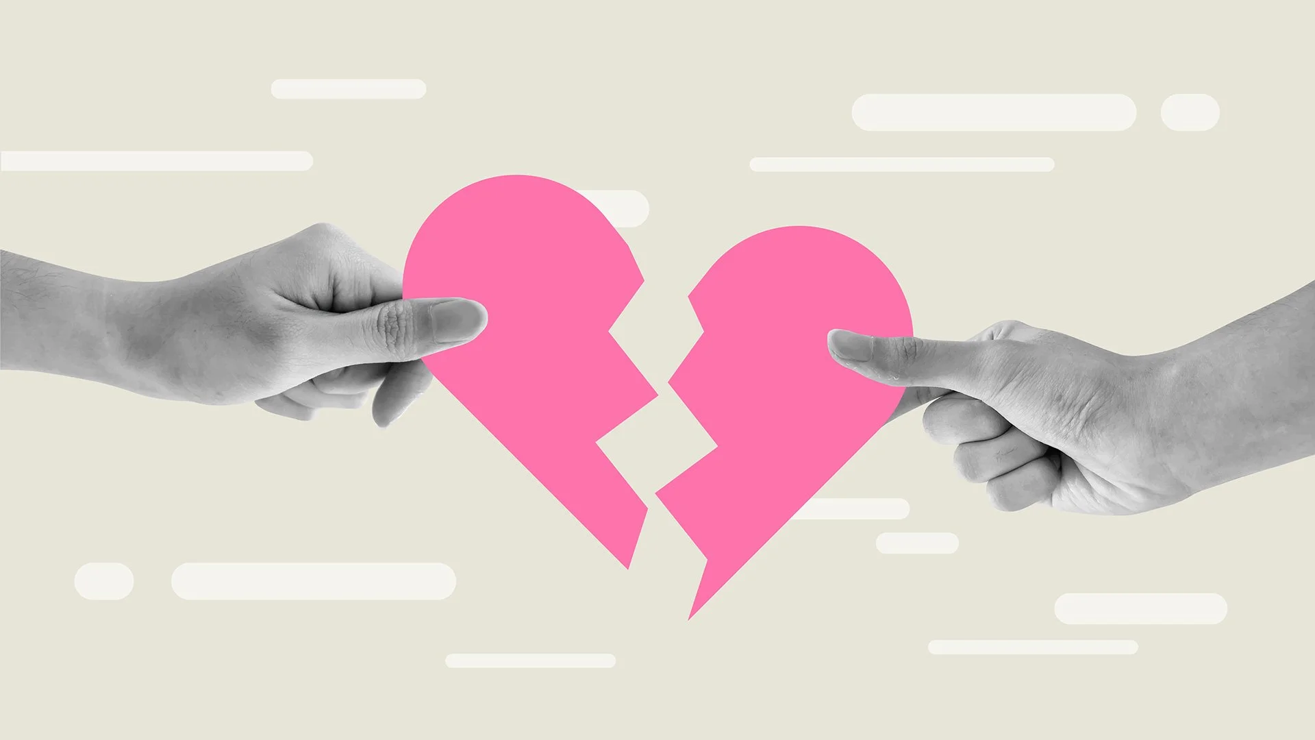 Illustration of hands pulling heart apart, illustrating idea of a mother facing divorce