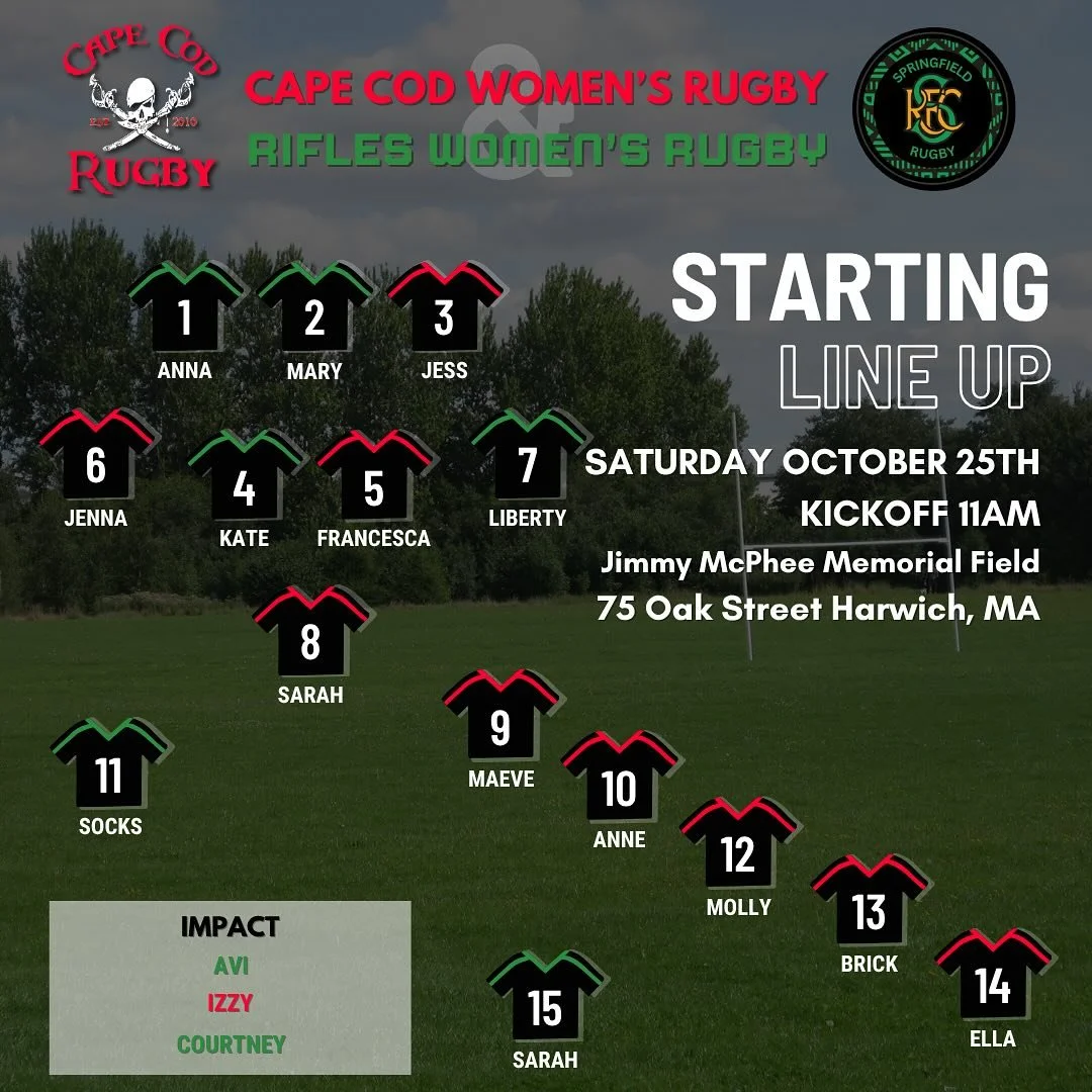 THE LINEUP FOR THIS WEEKEND! 

Get ready to take on the field 15 as 1 and play some rugby ! 11AM kickoff. Let&rsquo;s go SPRINGCOD! 

#15srugby #womensrugby #7srugby #capecodrugby #capecod