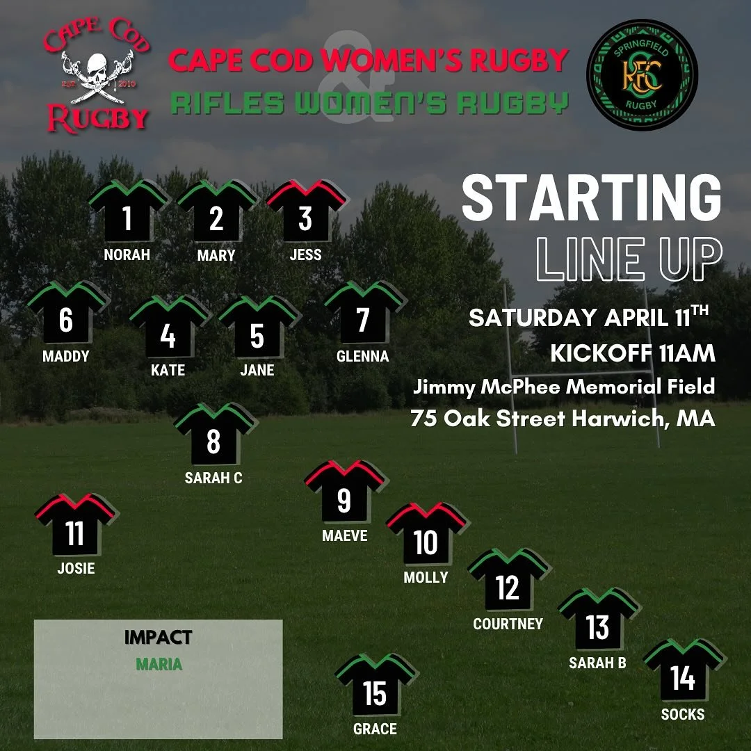 Our lineup for tomorrow! Saturday at 11am Cape Cod and @rifleswomensrugby team up to play @crwrfc . Let&rsquo;s have some fun! 

#rugby #15srugby #capecodwomensrugby #capecodrugby #womensrugby
