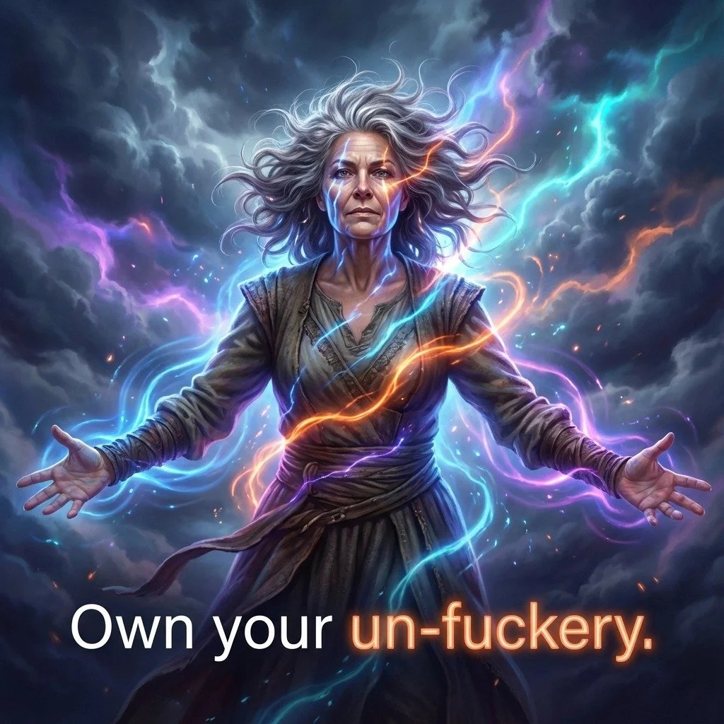 There is something sacred in learning when to say fuck it.

I spent years being careful. Tied my stories in knots to appease the polite air. Lost the sharp ache of truth under soft blankets of niceness and fear.

Menopause didn&rsquo;t ask. It unthre