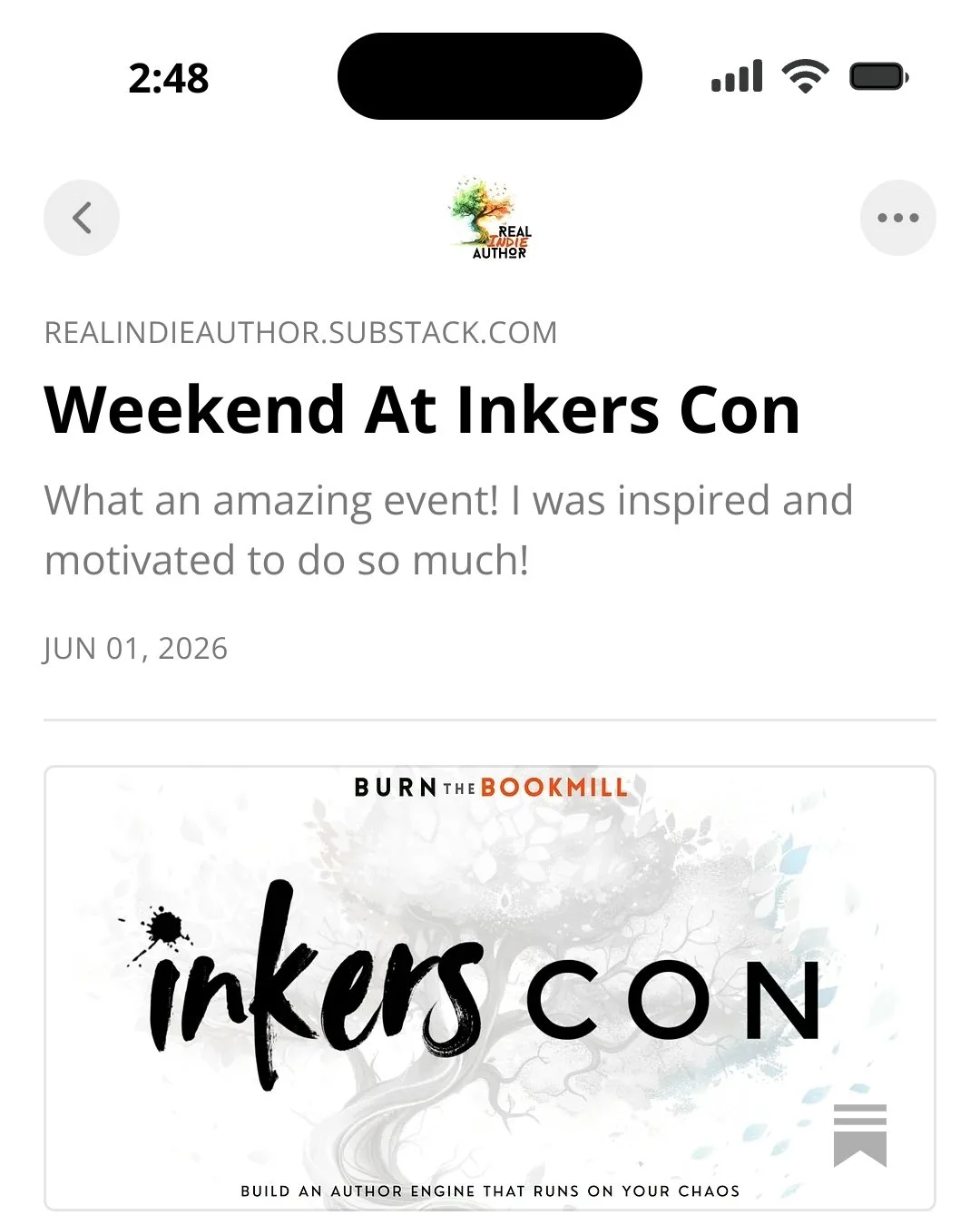 Day One at Inkers Con. Here's what I'm noticing:

A real chunk of this year's conference lineup is about sustainability. Burnout. Inner critics. Building a writing path that doesn't wreck you to walk it.
For years, the indie author space has been tea
