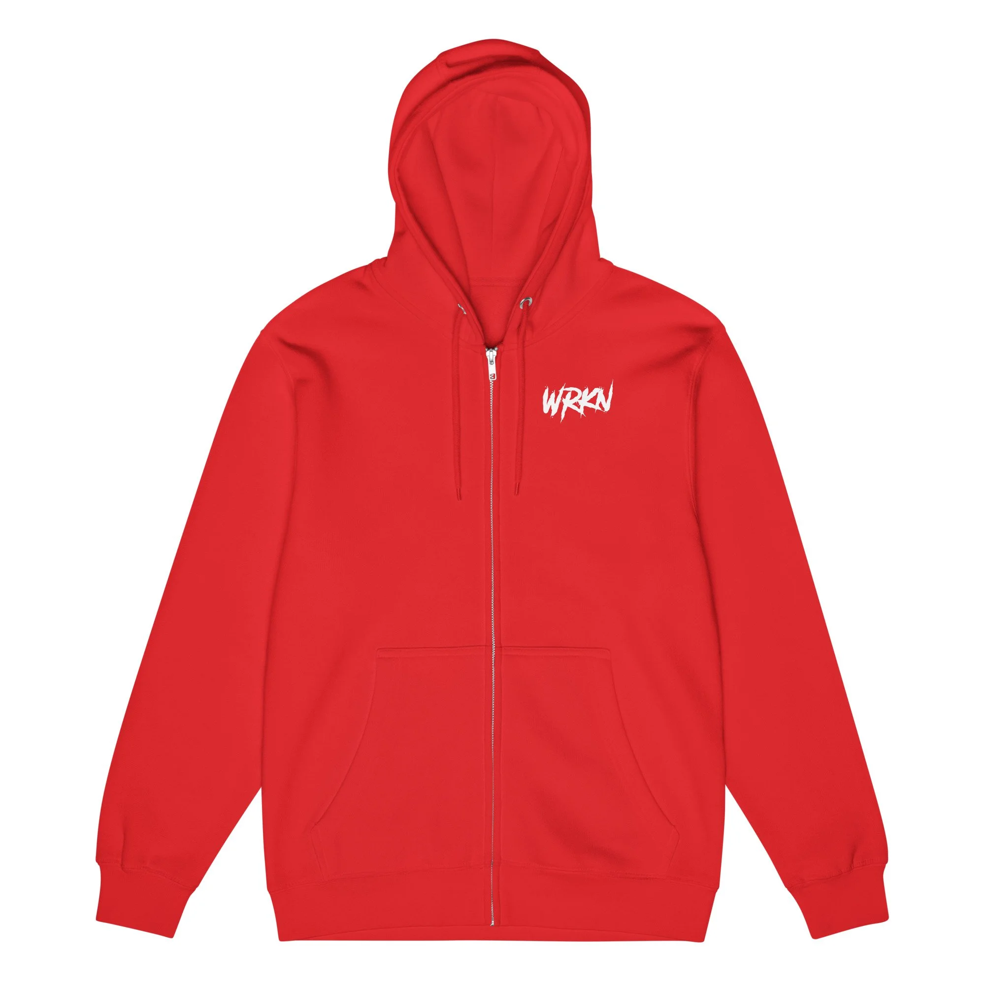 WRKN Premium Full Zip Hoodie - white logo - left chest/back - DTG