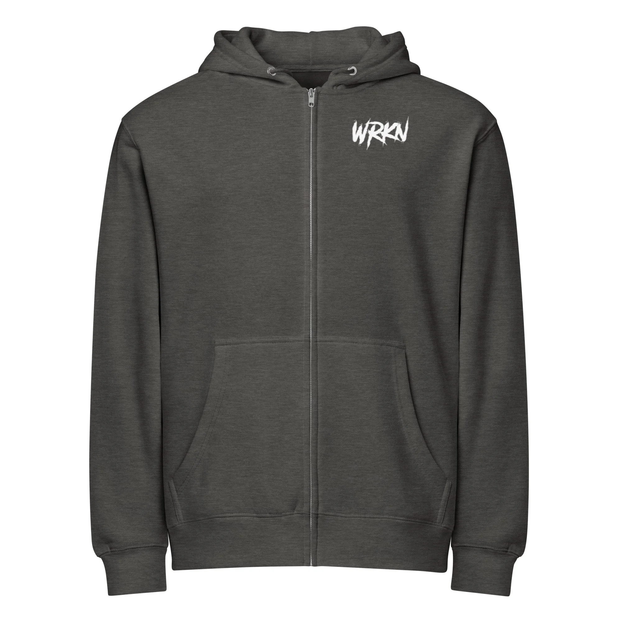 WRKN Premium Full Zip Hoodie - white logo - left chest - DTG