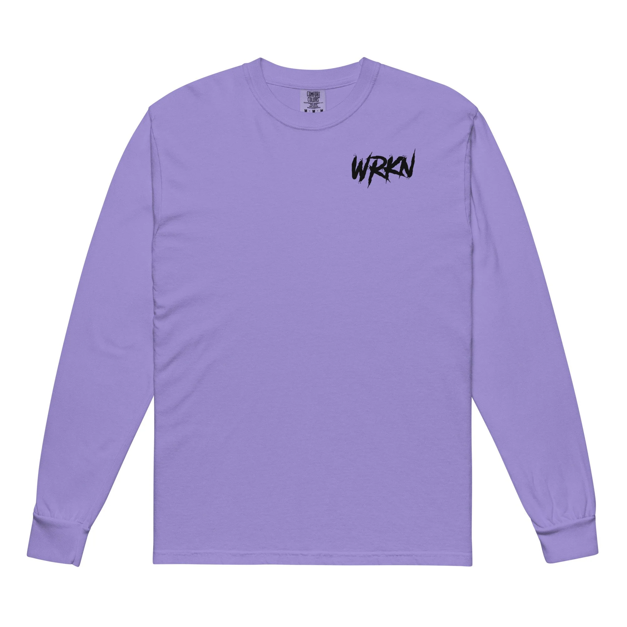 WRKN Garment-dyed Heavyweight Long-Sleeve Shirt - black logo - left chest - DTG