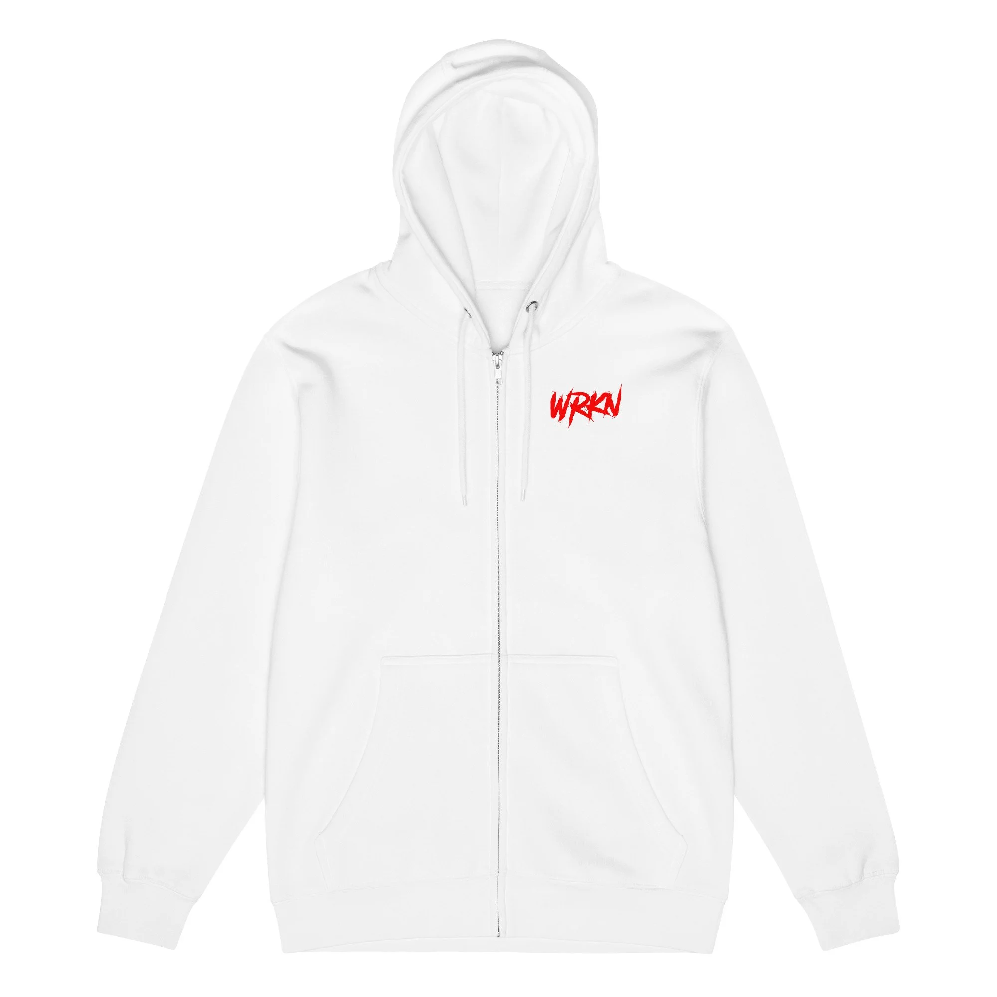 WRKN Premium Full Zip Hoodie - red logo - left chest - DTG