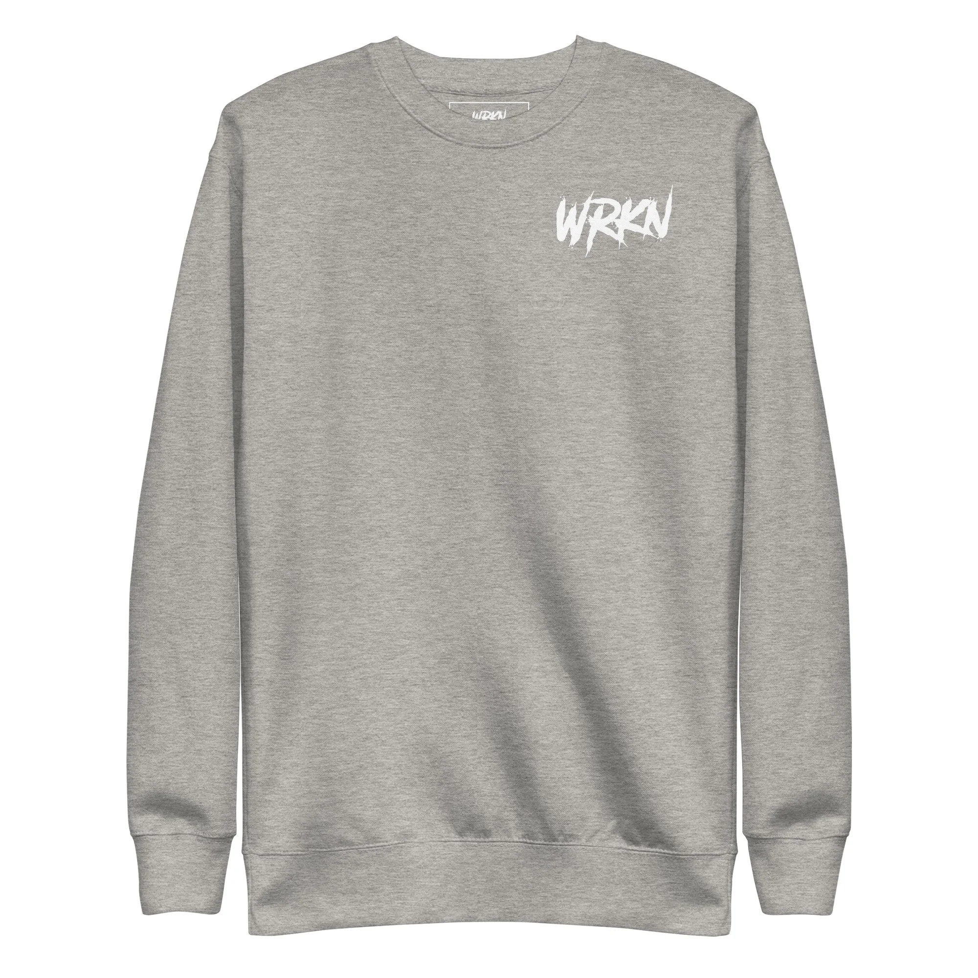 WRKN Unisex Premium Crewneck Sweatshirt - white logo - left chest - DTG