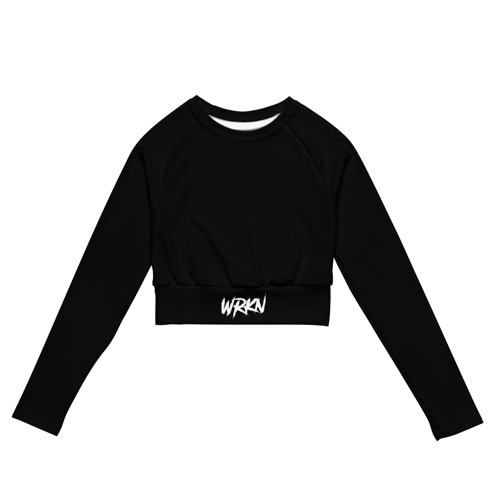 WRKN Long-Sleeve Crop Top - white logo on band