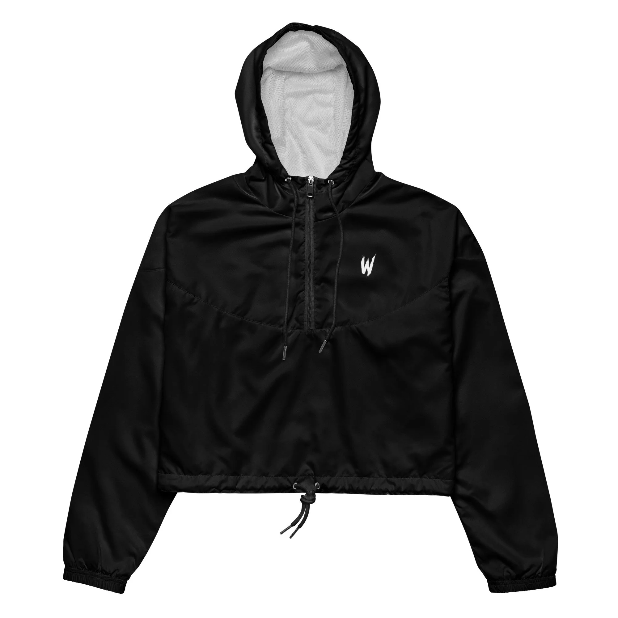 WRKN Women’s Cropped Windbreaker - black with w - left chest