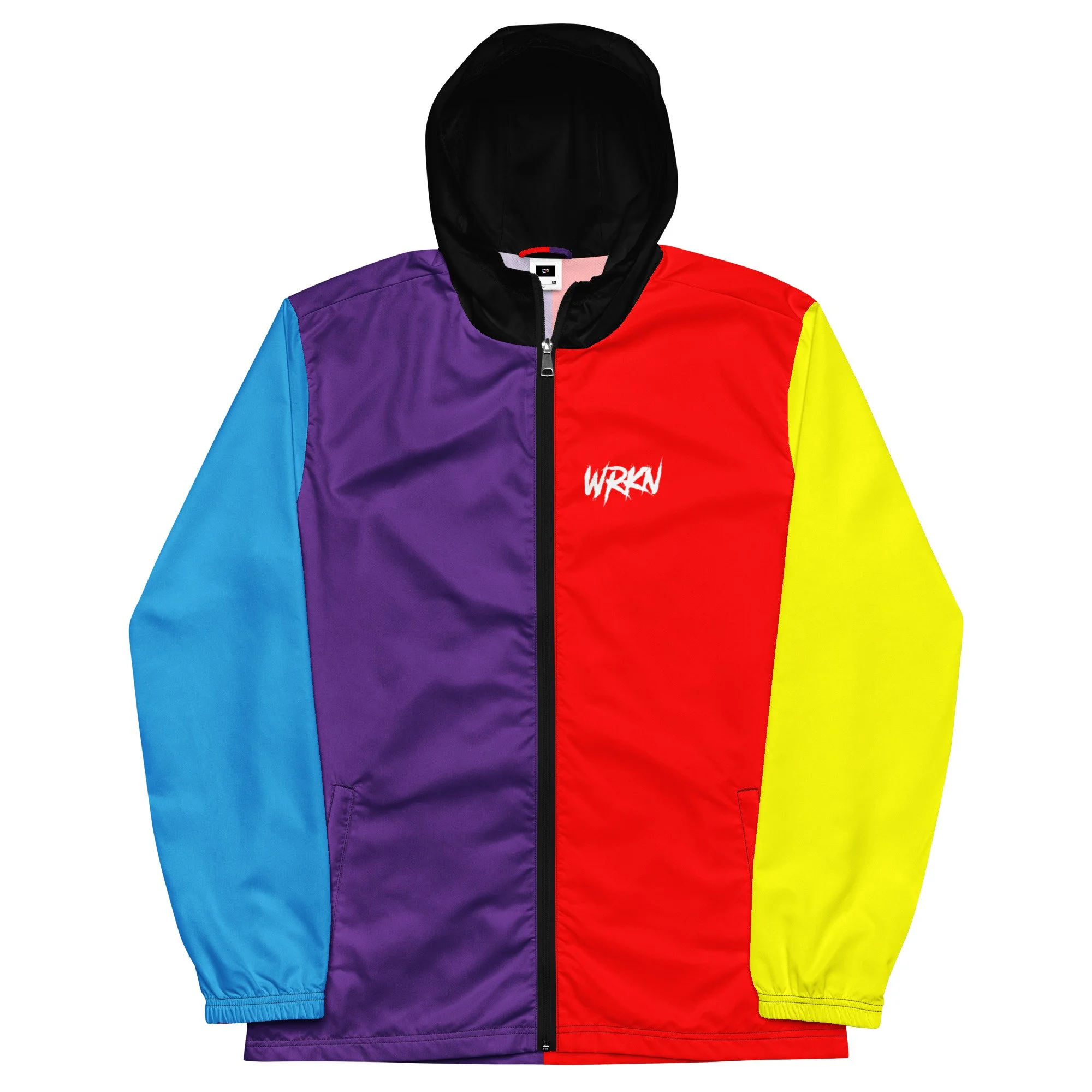 WRKN Men’s Windbreaker - multi color a.o print - white logo - left chest - w - back