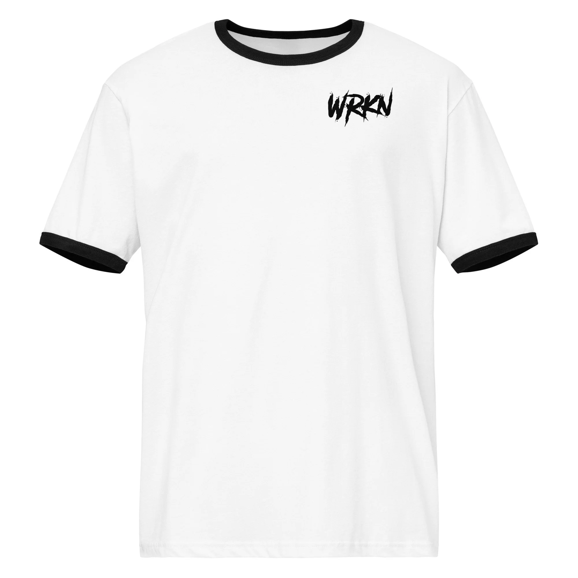 WRKN Unisex Ringer T-Shirt - black logo - left chest - DTF
