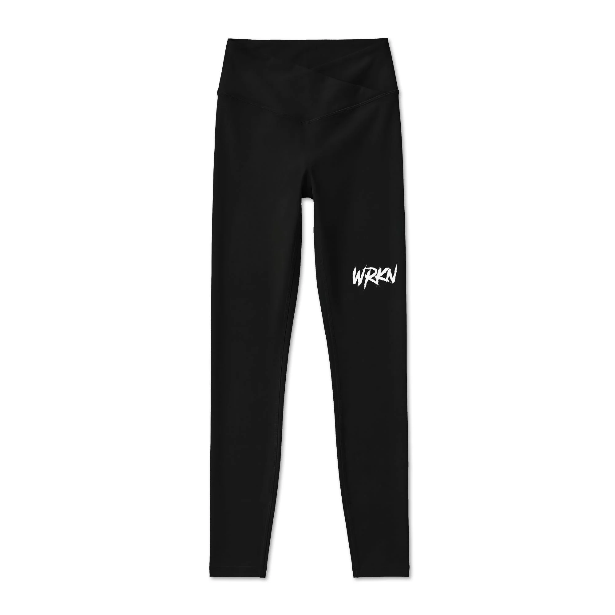 WRKN Women’s Luxe Leggings - white logo left leg