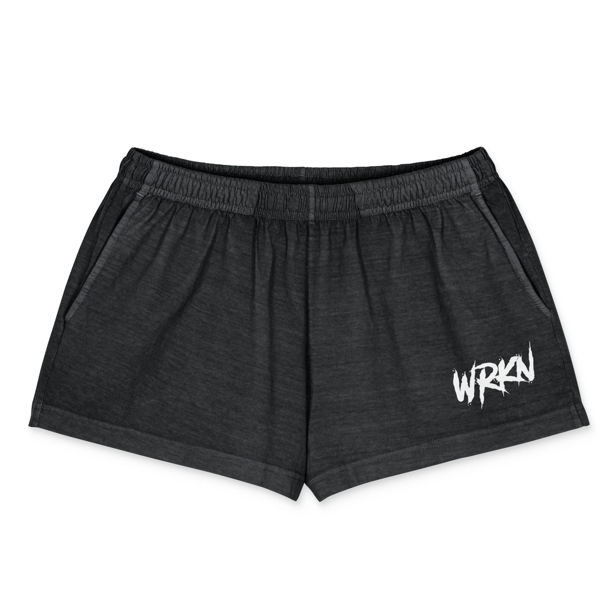 WRKN Women's Garment-dyed Shorts - white logo left leg