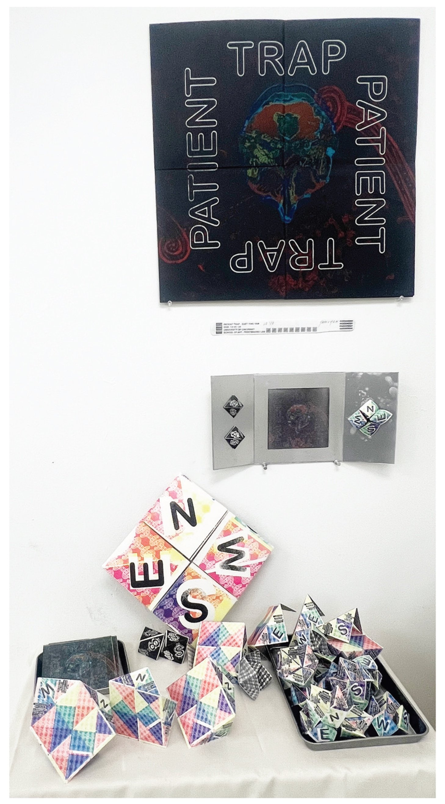 Patient Trap (North South East West / Fortune Teller - Question and dices)
Medium: CMYK screen printing, screen printing acrylic ink and cardboard